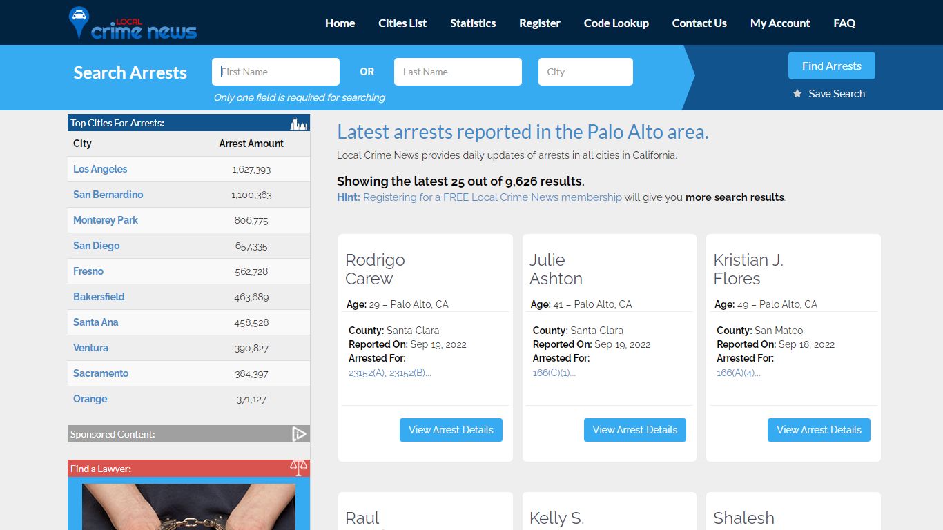 Palo Alto California Arrest Records | Local Crime News